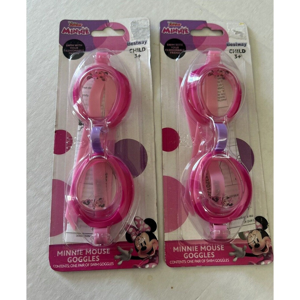 Minnie Mouse Swim Goggles Ages 3+ Pink Disney Jr Lot of 2 New UV Protection